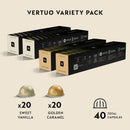 Nespresso Capsules Vertuo, Medium Roast Coffee, Variety Pack, Sweet Vanilla, Golden Caramel, 40- Count Coffee & Espresso Pods, Brews 7.77 oz