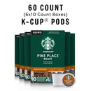 Starbucks Pike Place Roast Medium Roast K-Cup Coffee Pods 60 Count, Keurig Compatible, Arabica Coffee, Smooth Cocoa Notes