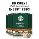 Starbucks Breakfast Blend Medium Roast K-Cup Coffee Pods 60 Count, Keurig Compatible, Arabica Coffee, Smooth Citrus Notes